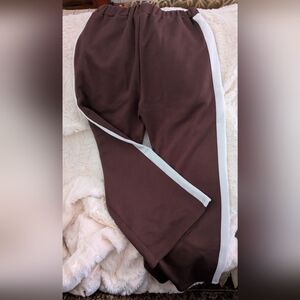 Brown Track Pants with White Stripe